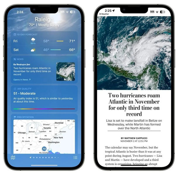 江门苹果14维修分享iPhone 14手机如何看天气时顺带看新闻 