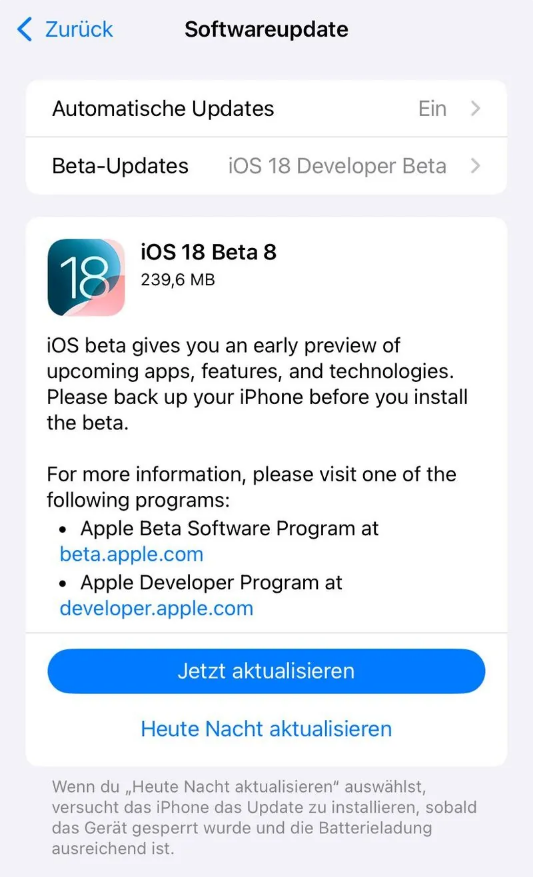 江门苹果手机维修分享苹果 iOS / iPadOS 18 开发者预览版 Beta 8 发布 